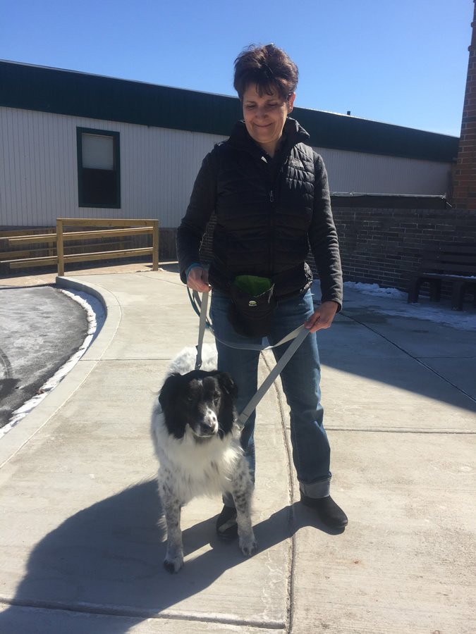 Franklin the chasing dog and Head of Tufts Animal Behavior Clinic Stephanie Borns-Weil